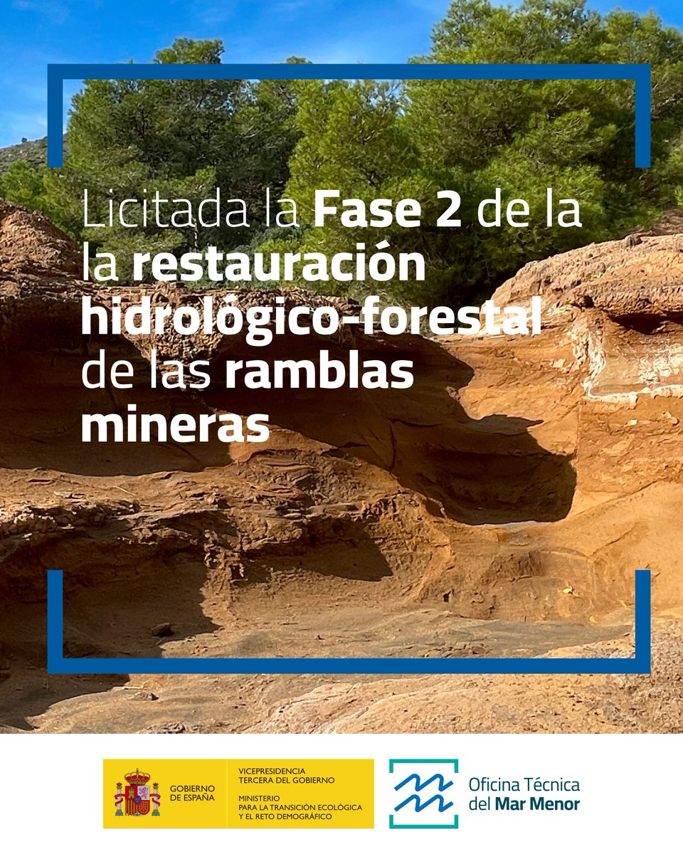 OficinaMarMenor's tweet photo. 📢@chsriosegura licita 2ª Fase de la restauración hidrológico-forestal en las ramblas mineras

📖Línea 2.2 del #MAPMM

💶14,9 M€

🎯Objetivos:
1⃣ Reducir riesgo de inundaciones.
2⃣ Frenar erosión
3⃣ Menos sedimentos y contaminantes a la laguna 

➕info 👇
https://t.co/aLMNxHqEXF https://t.co/RRpSlhYpvK