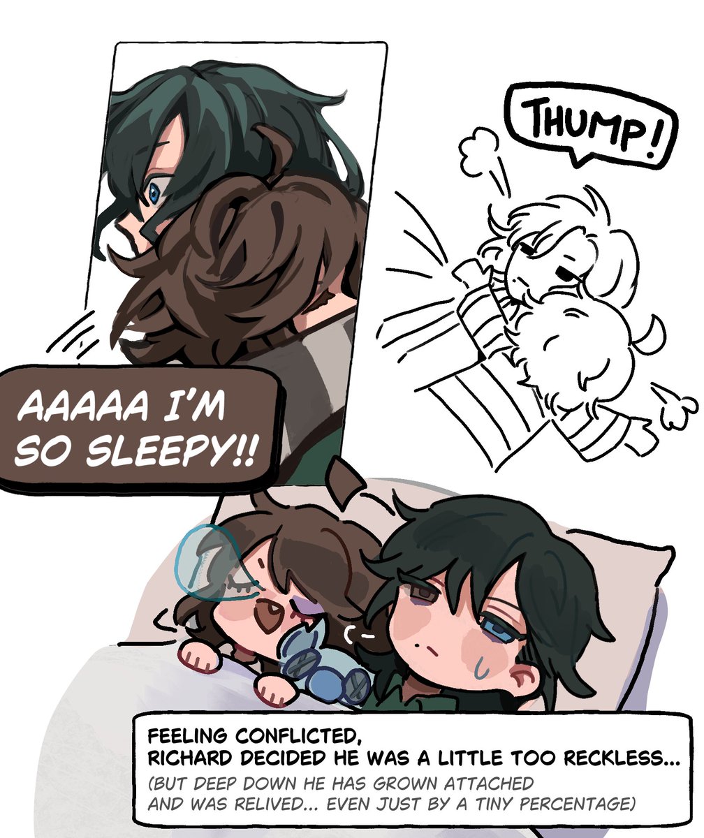 2/2
One more doodle left!!
Eventually, if Richard keeps his 🗡️ attempts up, I believe Luca… will sense something but for now… he fully trusts him