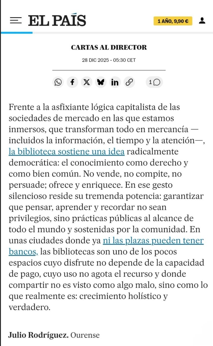 En el <a href="/elpais_opinion/">EL PAÍS Opinión</a> me han publicado esto que escribí sobre las bibliotecas 

elpais.com/opinion/2025-1…