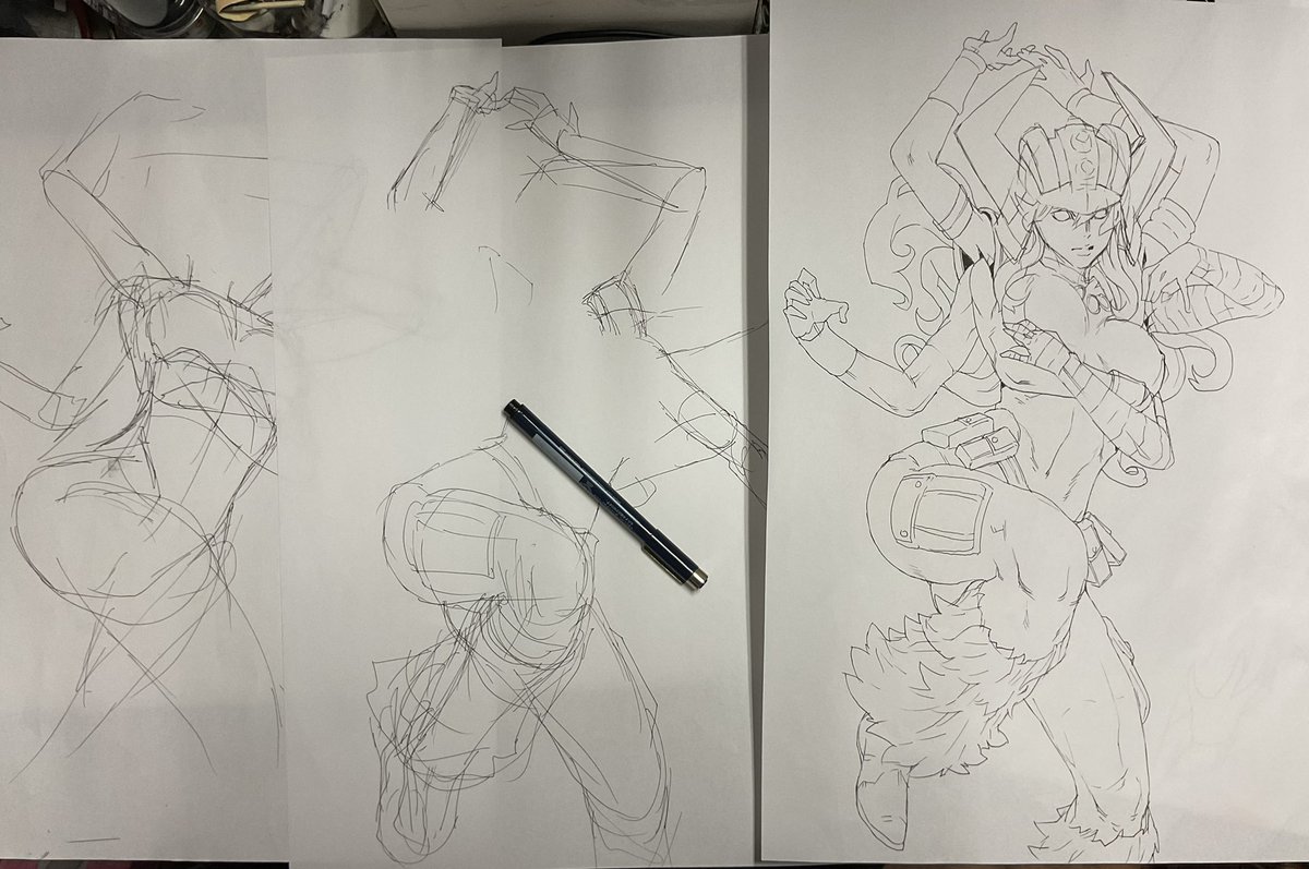 使ったアタリ(頭部は一発描き)あとデカい、A3(h 