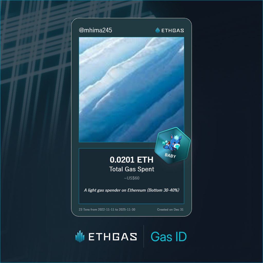 mhima245's tweet photo. Leveled up in the Great Gas Reckoning with ETHGas! 💪

Baby Jack status: 0.0201 ETH gas spent, 4 Beans earned—supporting the Gasless Future!

Claim your Gas ID at https://t.co/NQwGfRjUpL https://t.co/iDykDUlMFR