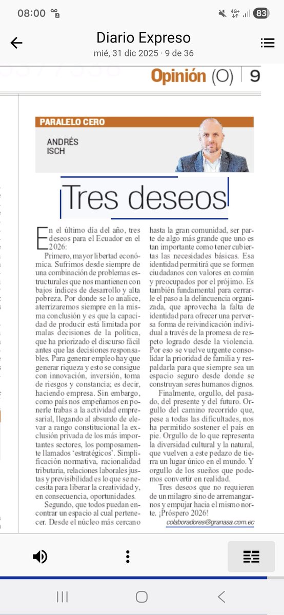 Tres deseos para el Ecuador en el 2026 que no requieren de un milagro sino de arremangarnos y empujar hacia el mismo norte: libertad, pertenencia y orgullo.