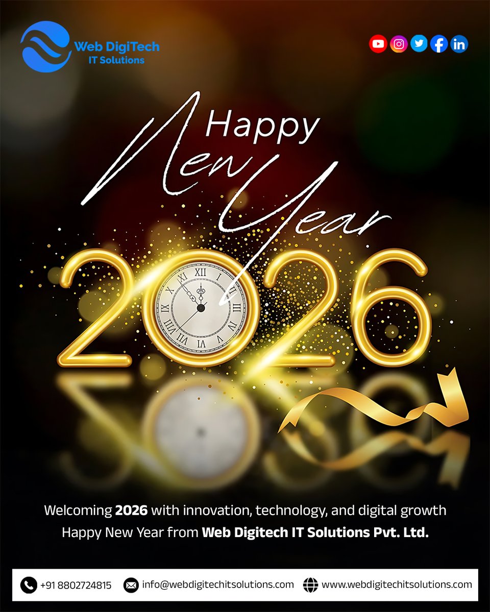 webdigitechit__'s tweet photo. 🎆🎇🎈🎉Happy New Year 2026 from Web Digitech IT Solutions . As the clock strikes a new beginning, we’re excited to welcome 2026 with innovation, technology, and digital growth.

🌐https://t.co/84yQHVf5Xq

#WebDigitechITSolutions #HappyNewYear2026 https://t.co/FZOqsfjNMc