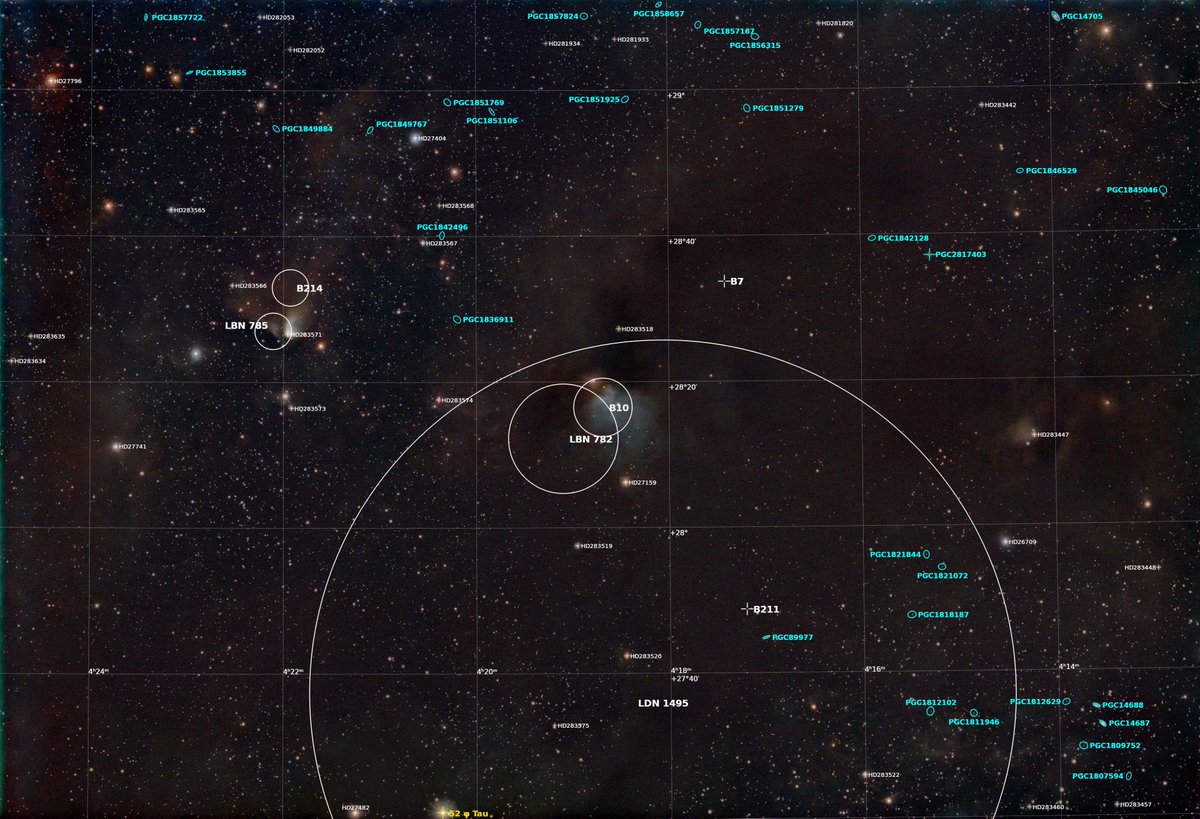ohzak1's tweet photo. 暗黒星雲: Barnard 7 & Barnard 10, 反射星雲: LBN 782
30s x 90, gain120, CBP
アノテーションがズレているが,中央の青い部分が反射星雲LBN 782で,その上の黒い部分がBarnard 10,そこから右上にかけての大きい暗い領域がBarnard 7
苦手な反射星雲だがよく写った
#RASA8 https://t.co/sQwibwt6rd
