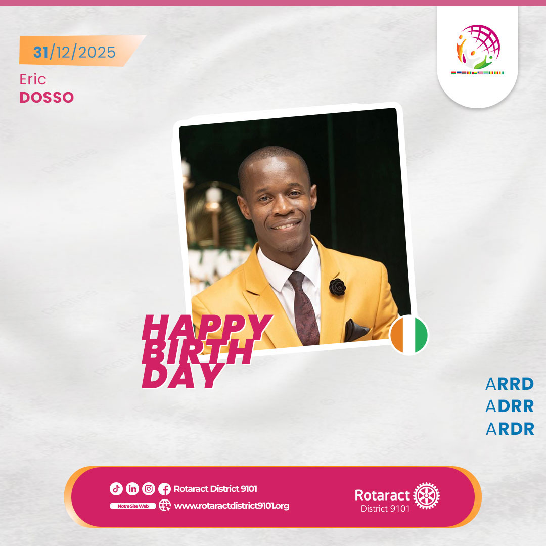 Rotaract9101's tweet photo. 🎉 Joyeux anniversaire cher Éric DOSSO ! 🎉

Aujourd’hui, nous célébrons bien plus qu’une année de plus :
nous célébrons un engagement sincère, une disponibilité constante et une énergie positive mise au service du District. https://t.co/5KEKeZGjB7