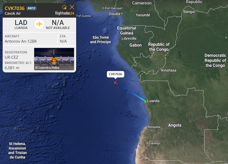 PierreDavideB's tweet photo. CVK7036 - UR-CEZ - 508116

UKR Cavok Air An-12BK leaving Luanda, Angola. https://t.co/xjqshEicuI