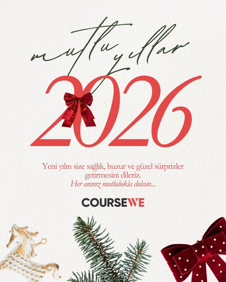 Yeni yıl; durup nefes aldığımız, kendimize biraz daha yaklaştığımız anlar getirsin.
Sağlık, huzur ve güzel sürprizlerle dolu bir yıl diliyoruz.
Her anınız mutlulukla dolsun. 🤍

#YeniYıl #MutluYıllar #Coursewe