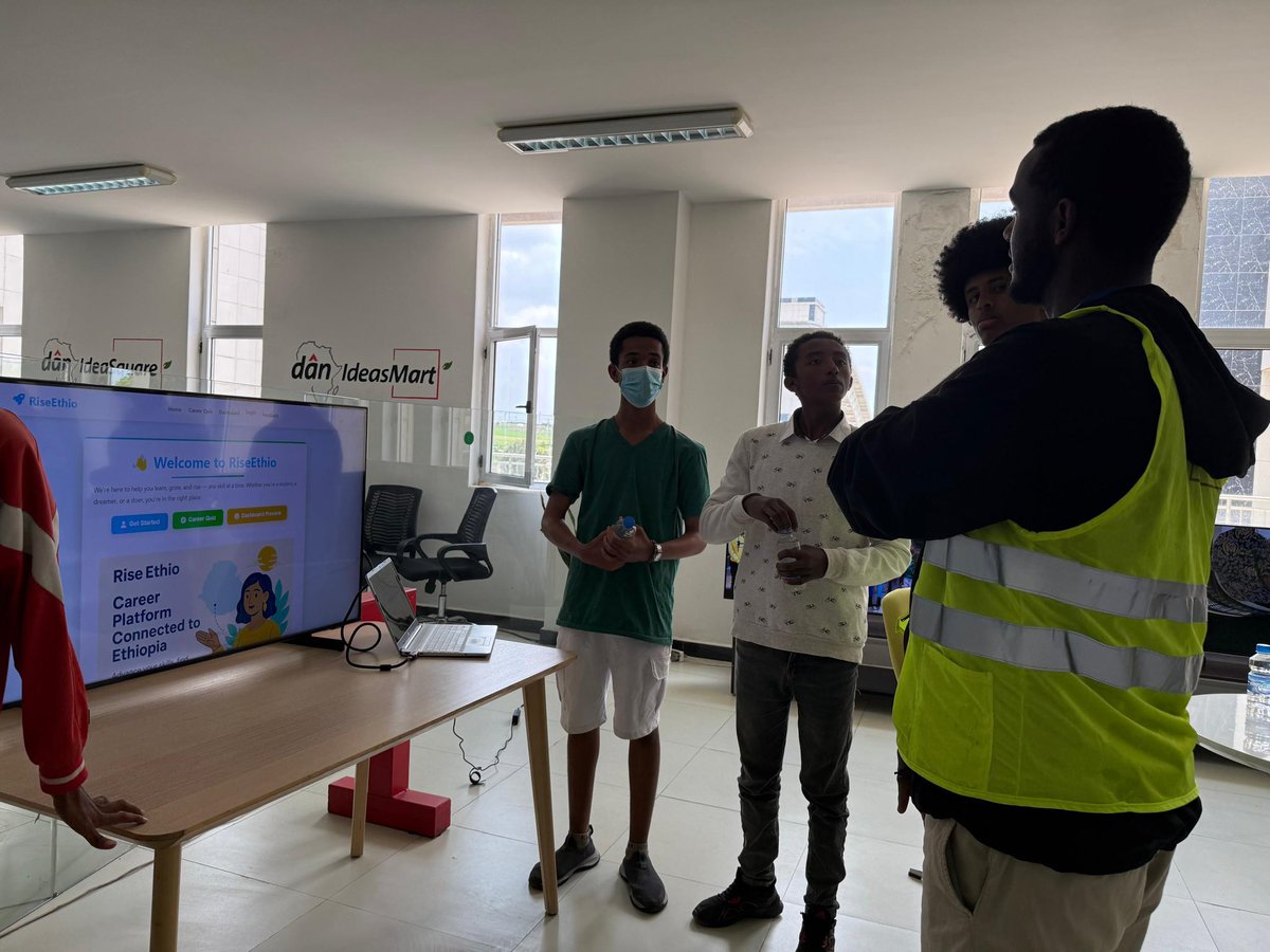 Proud young Ethiopian developers at dan Energy present their innovative career platform ‘RiseEthio’ to mentors, eagerly awaiting feedback on their homegrown solution for skill-building and career growth in Ethiopia. 🚀🇪🇹