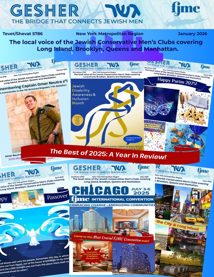 New York Metro brings you the January 2026 Issue of GESHER! flipsnack.com/C75CA699E8C/ge…

Thank you for being a member and friend of the New York Metro Region! newyorkmetrofjmc.org 

We wish you and your families a Happy, healthy, and hopeful 2026!

#fjmcnymetro #fjmc
