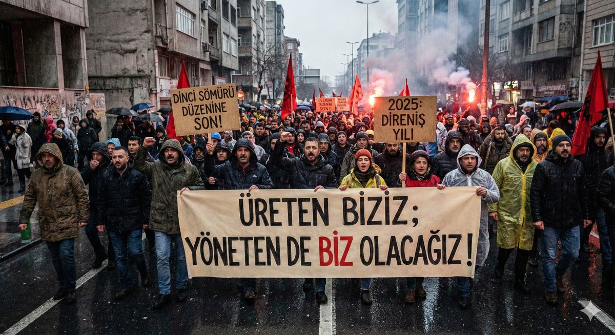Sendikal_Haber's tweet photo. 🔥Yeni Yılda da Direneceğiz 

Emeğiyle geçinen tüm halkımızın 2025 yılında da tanık olduğu üzere dinci sömürü düzenin, insanlarımıza yaşatacağı daha fazla sömürü ve ölümdür. Bu sömürü ve yok etme politikalarına karşı emekçi halkımızın direndiği 2025 yılını geride bırakıyoruz. Yeni yılda da halkımızın eşitlik ve özgürlük mücadelesinde birlikte mücadele etmeye devam edeceğiz. 

Bu gerici sömürü düzeninin halkımızı teslim alma hamlelerine karşı daha güçlü bir şekilde karşı çıkmaya ve onu yenmeye kararlıyız. Dün olduğu gibi yarın da  savaşsız, sömürüsüz bir dünya mücadelesinde  hep birlikte alanlarda ve meydanlarda olacağız.

✊Üreten Biziz; Yöneten de Biz Olacağız!

DSD TÜRKİYE MECLİSİ