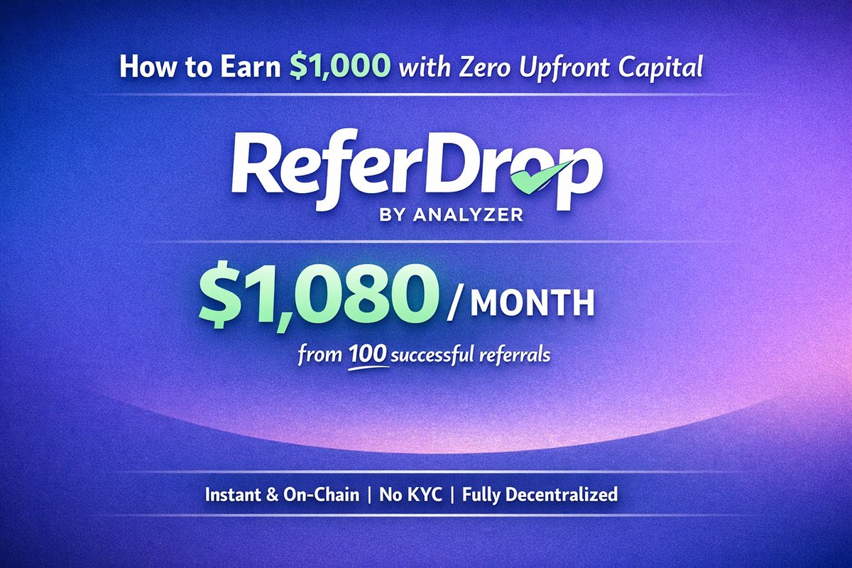 AnalyzerFinance's tweet image. Want a real web3 side income?

ReferDrop by Analyzer pays you 30% from every $36/month sub you bring, gives your frens 10% discount

Example: 100 successful referrals ≈ $1,080/month (~$1k)

Claims are instant, on-chain, no KYC, fully decentralized. 🔁💸
