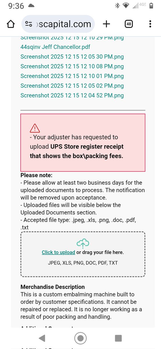 FuneralNav's tweet photo. @TheUPSStore this is the third time I'm uploading my receipt as requested. Yet it continues to read documents pending! https://t.co/1MvGmbY76n