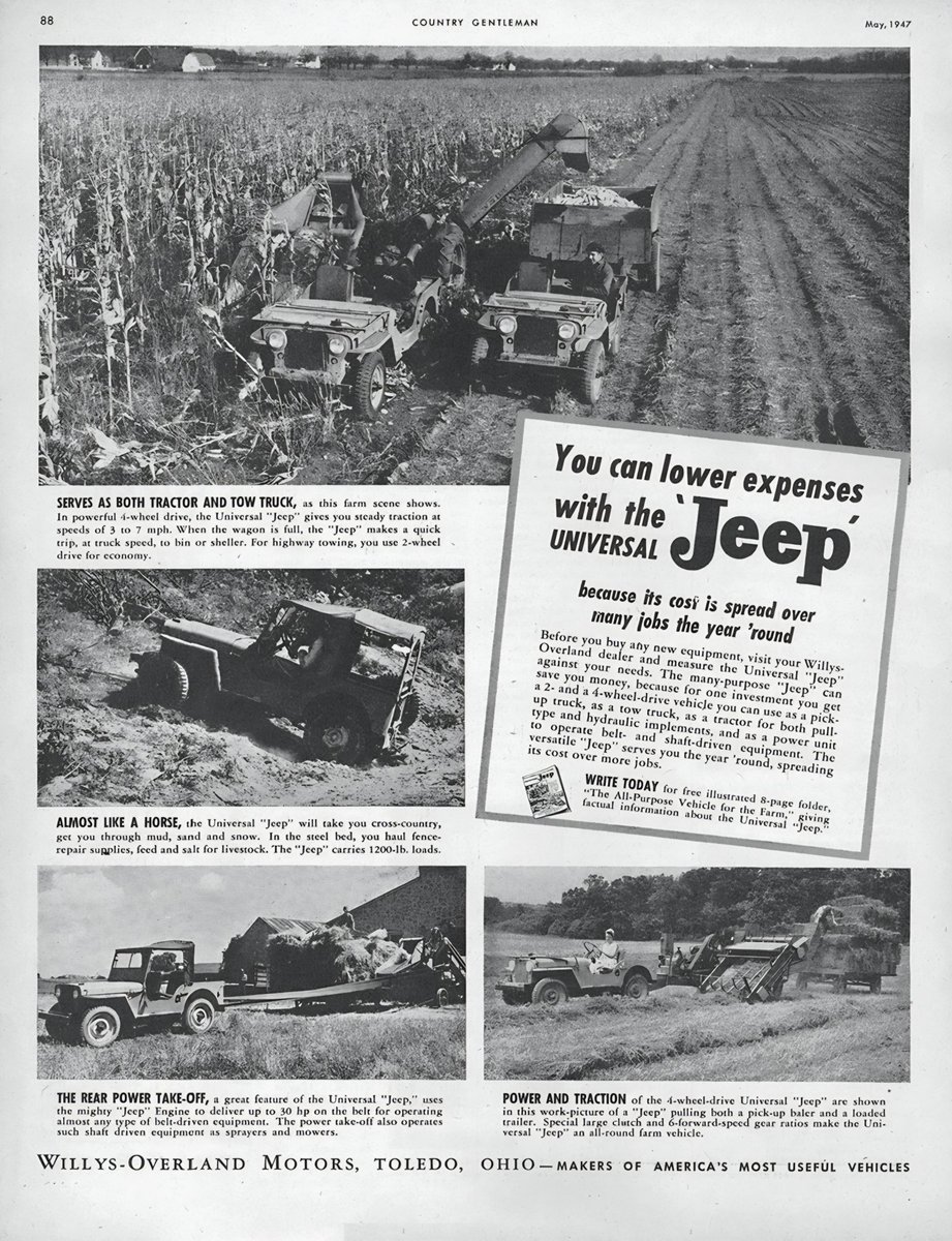 You can lower your expenses with the Jeep Universal! Ad from Country Gentleman, circa May 1947! Have an outstanding New Year's Eve! 
..............
#jeep #jeeplife #wednesday #legendary1941 #willys