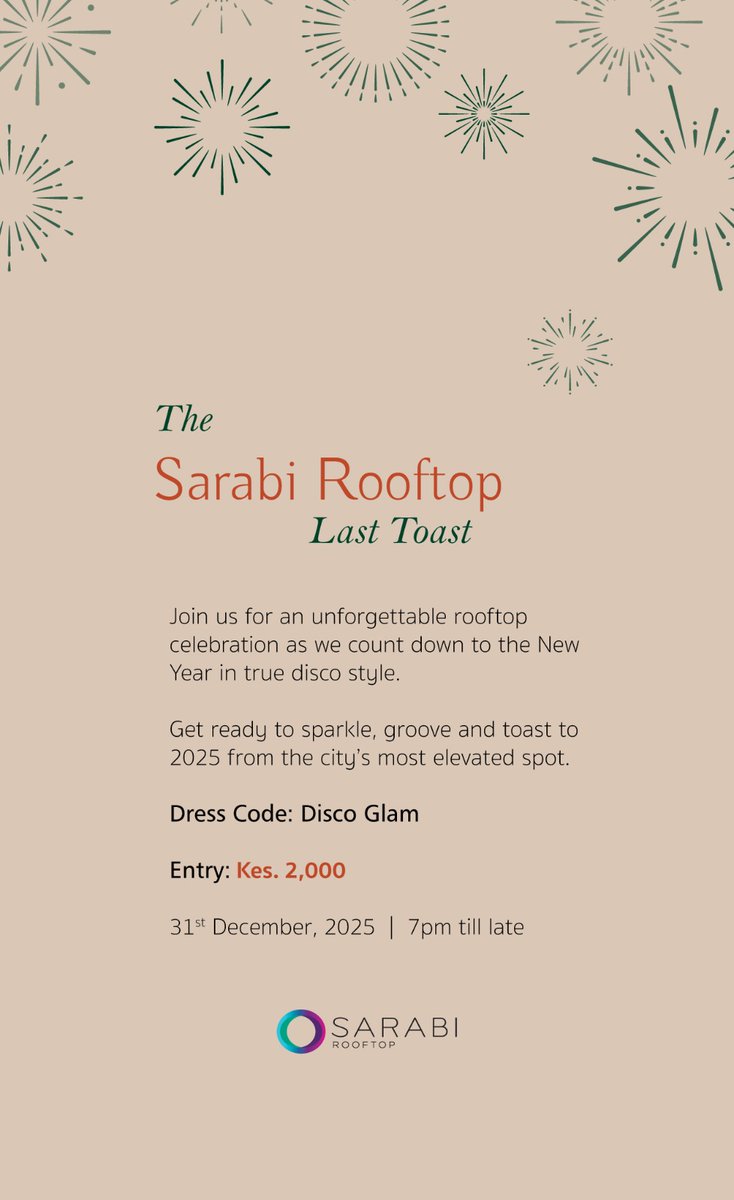 SankaraNairobi's tweet photo. Join us tonight for a Rooftop party  counting down to the New Year at our Sarabi Rooftop.
#sankaraautographcollection 
#exactlylikenothingelse
#marriottbonvoy 
#NewYearsEve 
#rooftopparty https://t.co/lmke3VAnHX