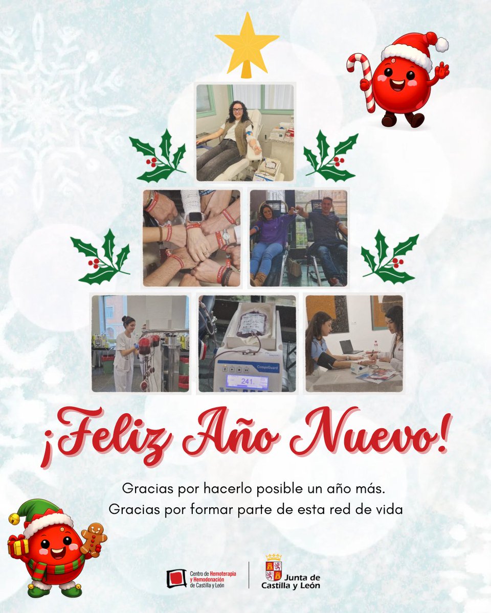 Empieza 2026. Antes de mirar al futuro, gracias. En 2025, miles de personas en Castilla y León donasteis sangre. Sin ruido, pero con impacto real: vidas, tratamientos y urgencias atendidas.

🩸 Seguimos cuidando.
✨ Feliz Año Nuevo.
#DonaSangreCyL #GraciasPorDonar #HemoterapiaCyL