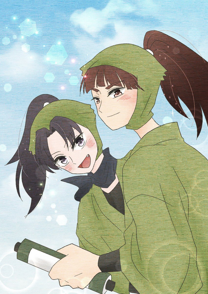 おかきさん<a href="/okaki_msl2/">おかき</a>とラフ交換しました！！
ぼくのふにゃふにゃラフを綺麗に線画に起こしてくれて色も塗っていただきました〜🥰🥰🥰
兵太夫ときり丸です！
兵きりっていいよね！！！！