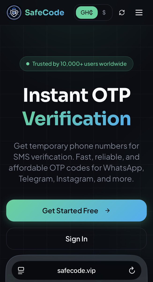 safecode_otp's tweet photo. The website is now live!

Visit https://t.co/vGeMWyJtqC to purchase OTPs instantly.

🌍 Supporting 80+ countries and 1,000+ services

⚠️ Please note: the Telegram bot will be discontinued soon. https://t.co/eJCkErNsKt