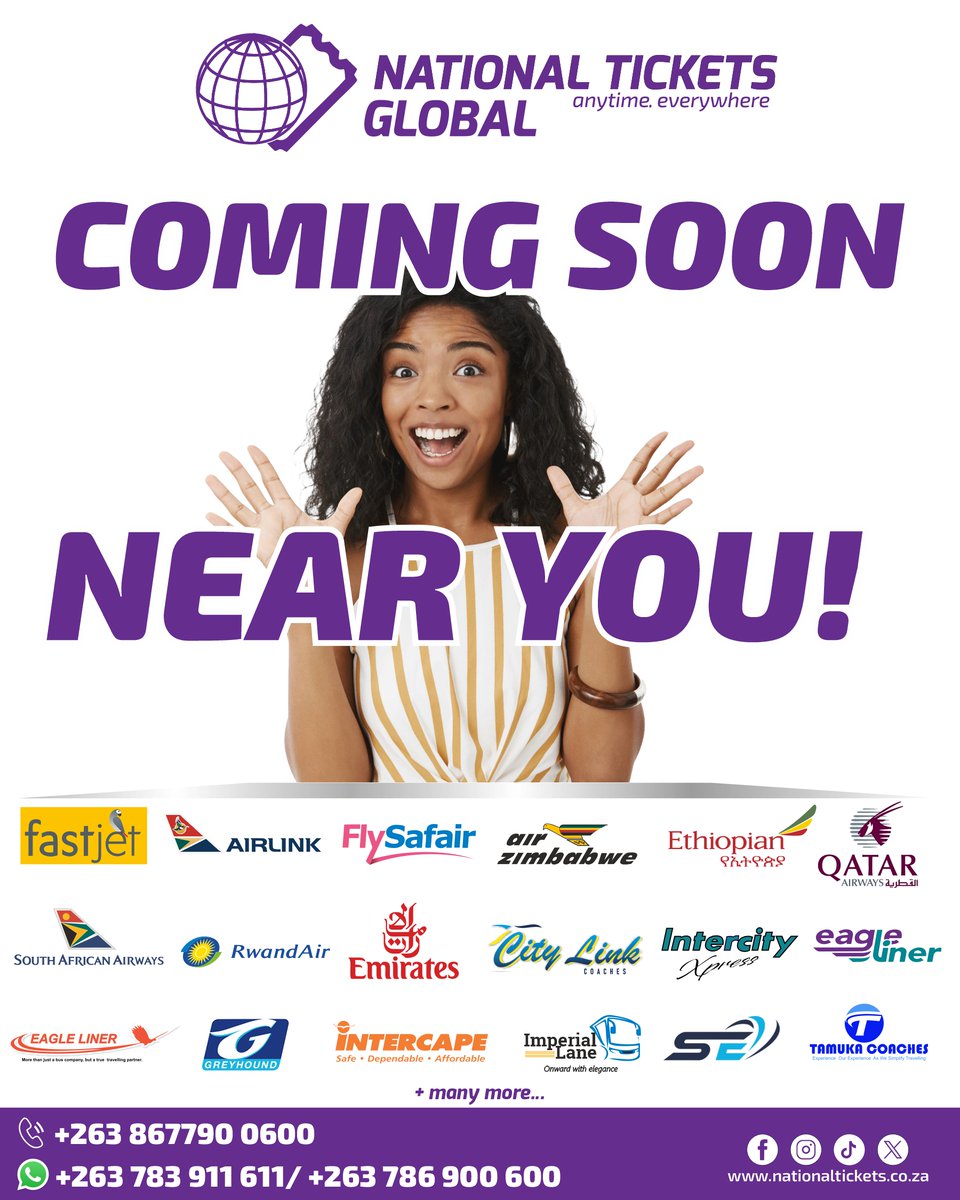 NatticksZim's tweet photo. In 2026, National Tickets Global is making it easier than ever to secure your journey. We’re bringing our ticketing services even closer to you.
Stay tuned—your "anytime, everywhere" experience is about to get a whole lot more convenient! 🎫🚶‍♂️

#NationalTicketsGlobal #ComingSoon https://t.co/xjOxSyjZHW