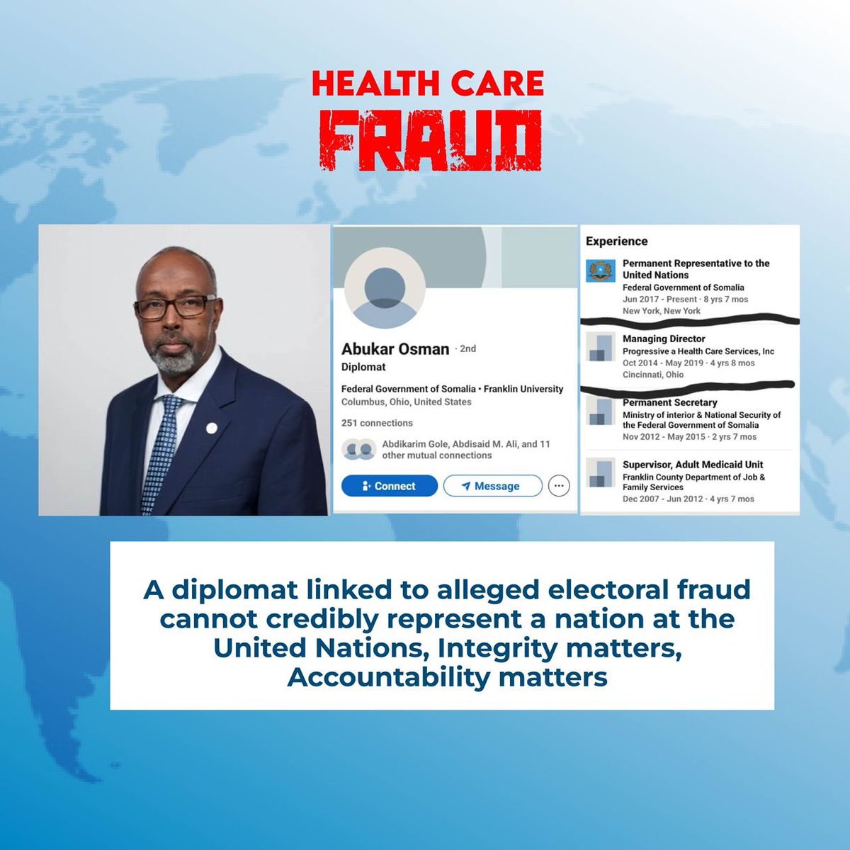 DiasporaCorner's tweet photo. Fraudster at the high level 👇🏿
Somalia’s UN Envoy is linked to health care fraud in Ohio state! https://t.co/OXVBLk9RyR