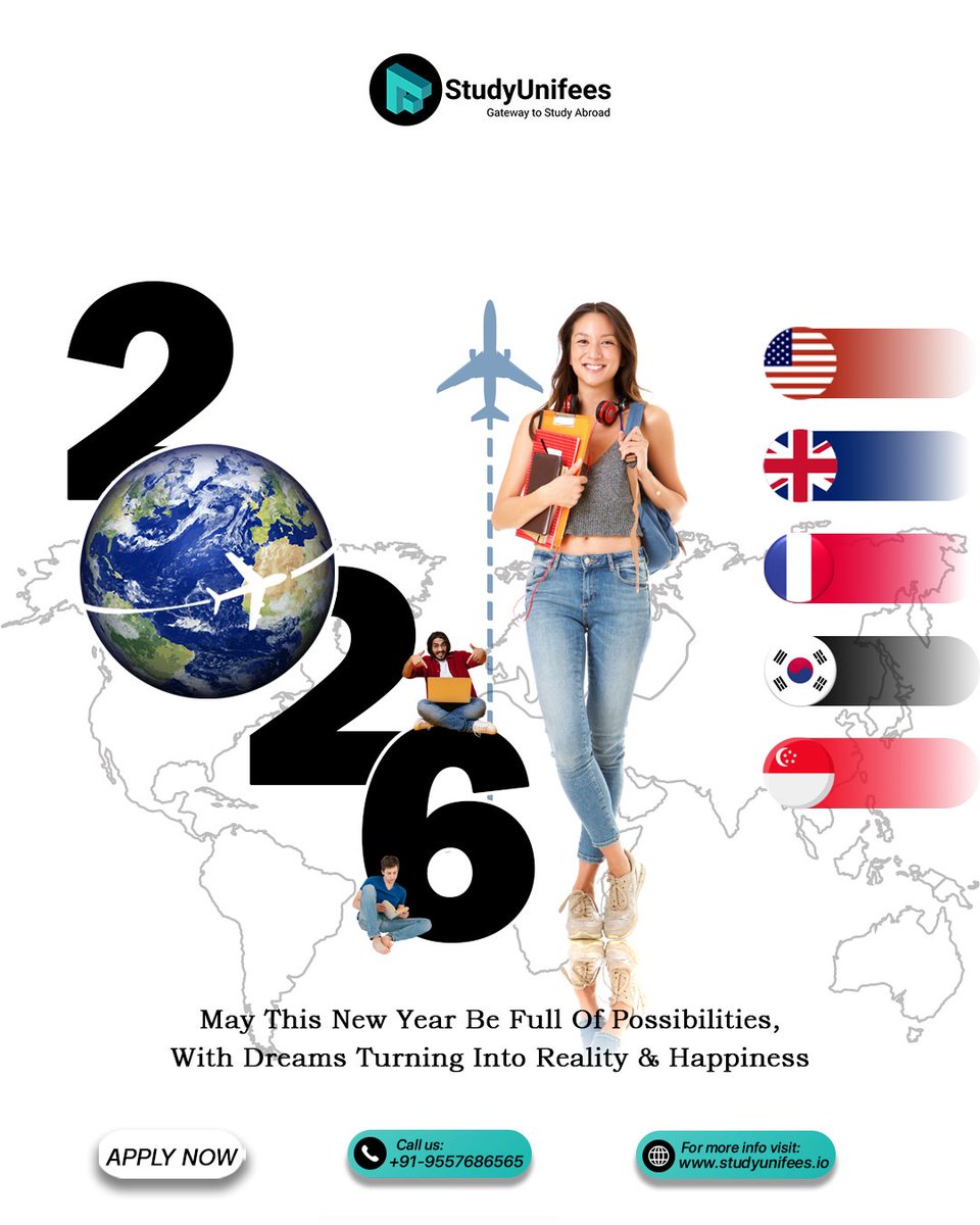 2026 is your year to go global 🌍✈️
Study in the USA, UK, France, South Korea, or Singapore with expert guidance from StudyUniFees.
From university selection to visa success—we’ve got you covered.
This New Year, turn dreams into international degrees.