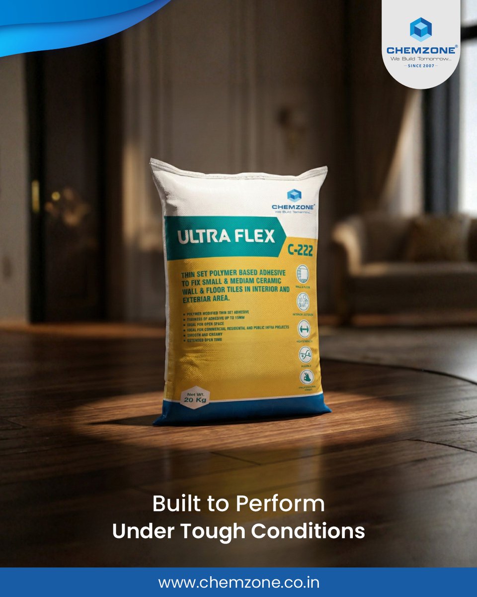 Chemzonee's tweet photo. 💎 Ultra Flex — Maximum Grip, Ultimate Flexibility! 💪

📞 Contact us: +91 98240 55459
🌐 Visit: https://t.co/4diUYNS9sr

#Chemzone #UltraFlex #TilesAdhesive #ChemzoneStrong #FlexibleStrength #HeavyDutyTiles #PerfectBonding #BuildersChoice #MakeInIndia #ReliablePerformance https://t.co/qpl2d4xHmH