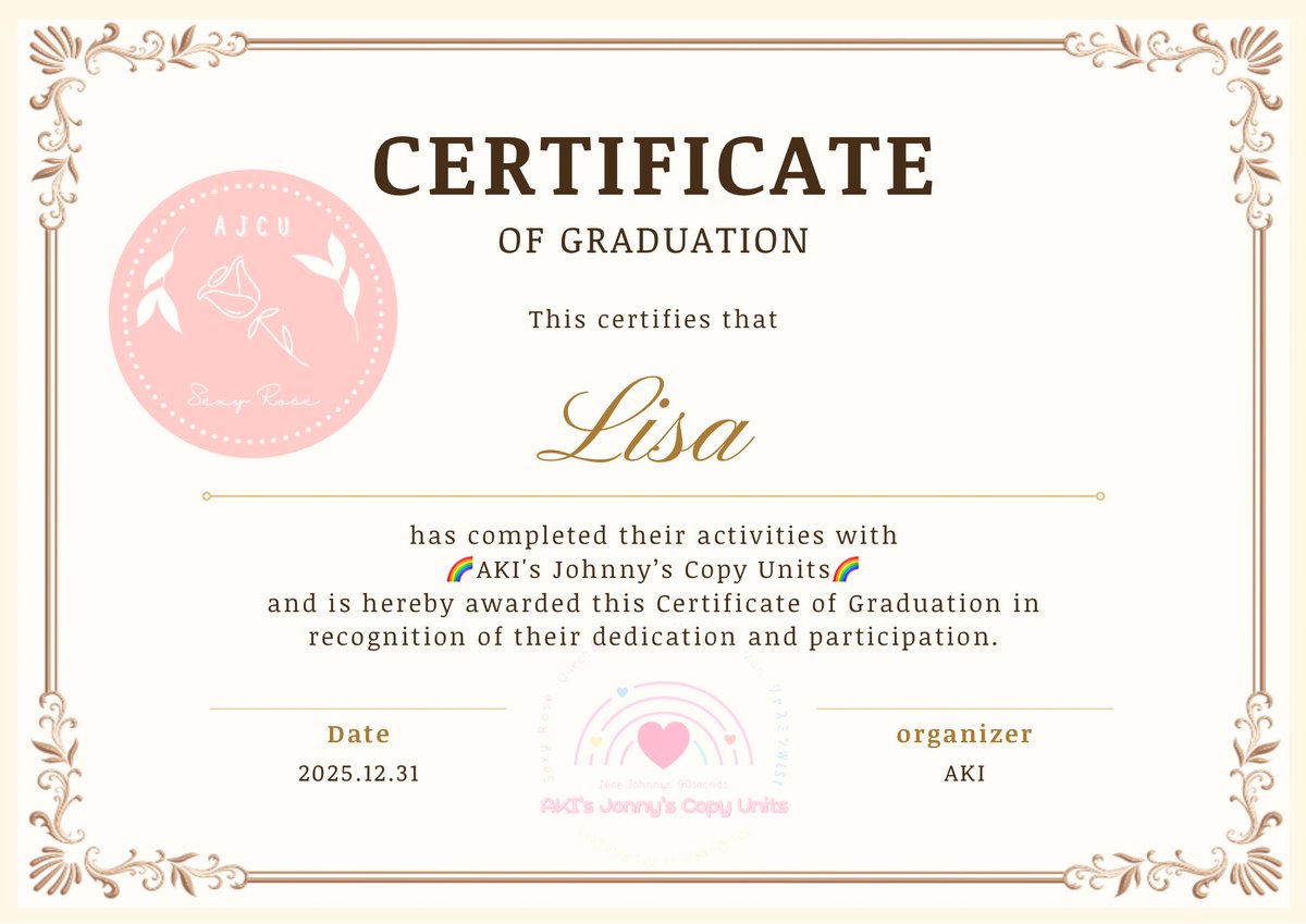 QP_from_nana's tweet photo. 🎓AJCU 卒業証書授与🌸
.
.
l i s a
.
卒業を祝してこの証を授与いたします💐
りさの沢山の才能が
これからも開花し続けますように⭐️
.
.
約5年間、お疲れ様でした🌈
#AJCU #卒業おめでとう https://t.co/6Kz5dsdQAX