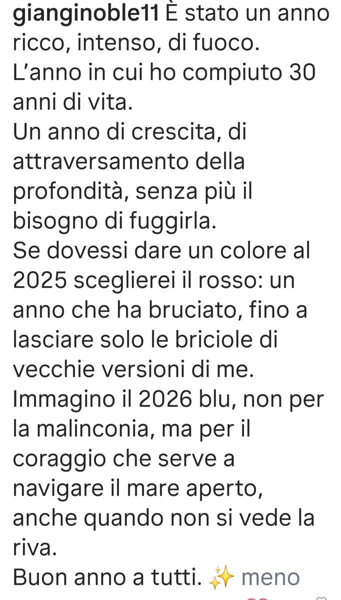 ilvolosiciliafp's tweet photo. #Repost @GianGinoble
È stato un anno ricco, intenso, di fuoco. 
L’anno in cui ho compiuto 30 anni di vita.
Un anno di crescita, di attraversamento della profondità, senza più il bisogno di fuggirla.
Se dovessi dare un colore al 2025 sceglierei il blu.
Buon anno a tutti. ✨ https://t.co/P9QAl0MzNM