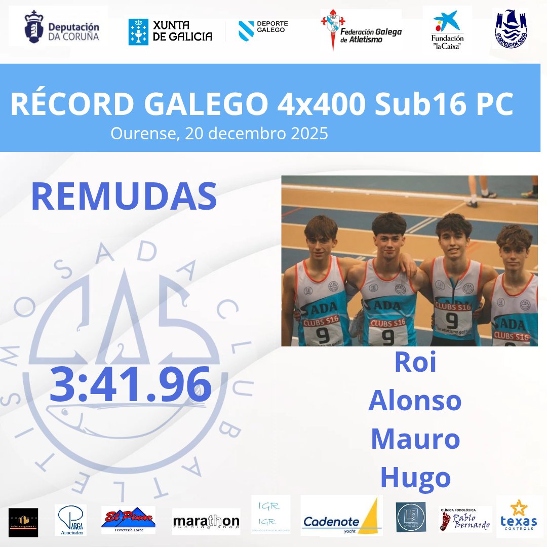 CAS_SADA's tweet photo. ๐ฆ ๐
๐ด๐ฒ๐พ๐
๐ณ ๐ค๐๐คGALEGO ๐ฆ
@atletismogalego
๐ Remudas 4ร400 PC
Sub16 3.41:96
๐ 20 decembro 2025
๐ Ourense
PARABรNS, equipazoโผ๏ธ ๐ช๐ช
#CAS
#atletasCAS
#SomosCAS
#RECORDCAS https://t.co/YP81XbmHqH