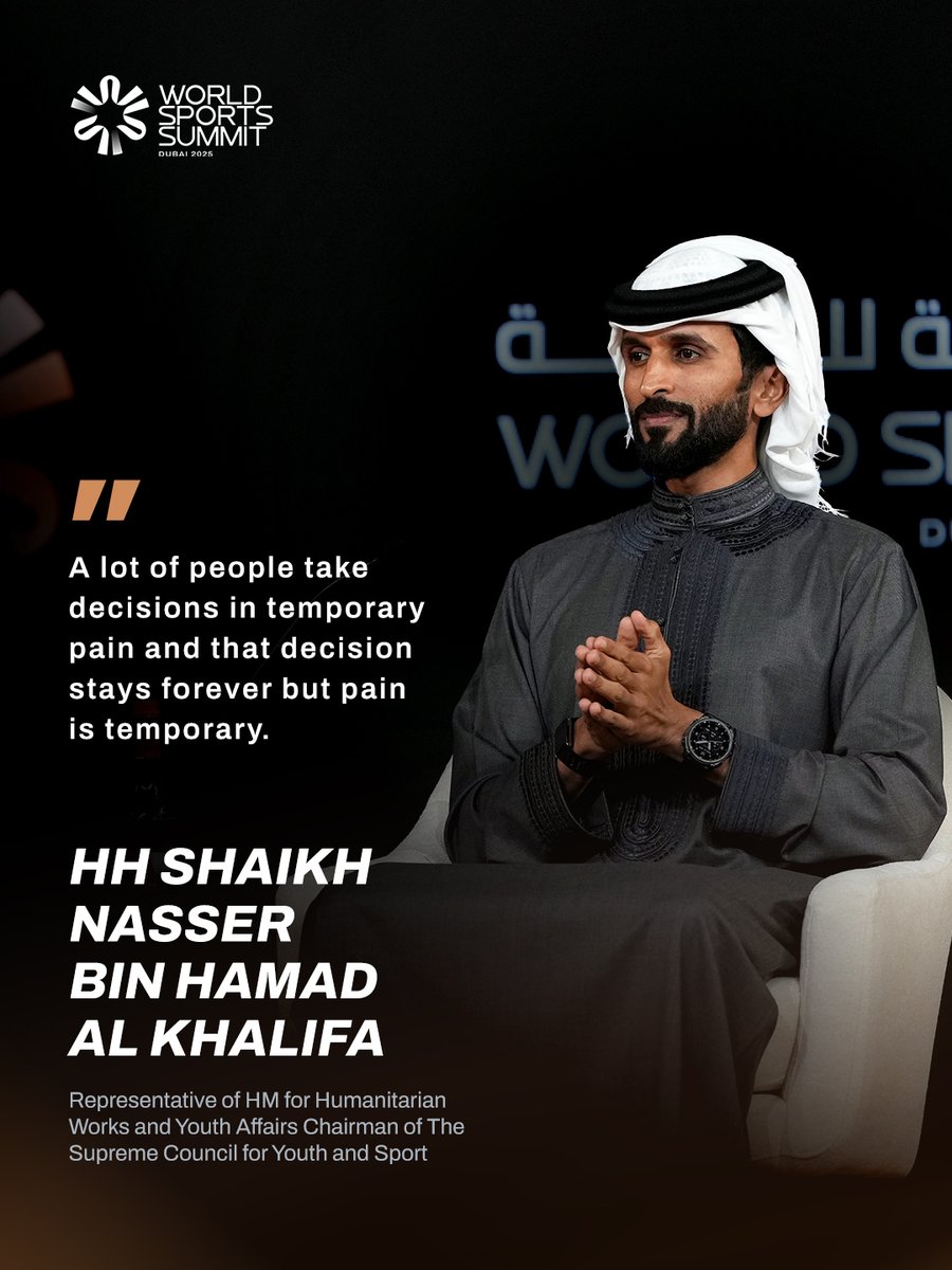 WSS's tweet image. Powerful insights on leadership and perseverance shared by HH Sheikh Nasser bin Hamad Al Khalifa, Representative of HM for Humanitarian Works and Youth Affairs and Chairman of the Supreme Council for Youth and Sport, at #WSS.
Watch the full session here: youtu.be/yZrey3_isQw