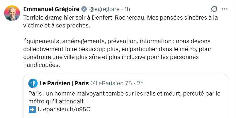 mtwit75's tweet image. La nouvelle passion d'Emmanuel Grégoire à 3 mois des élections, c'est de commenter tous les faits divers.