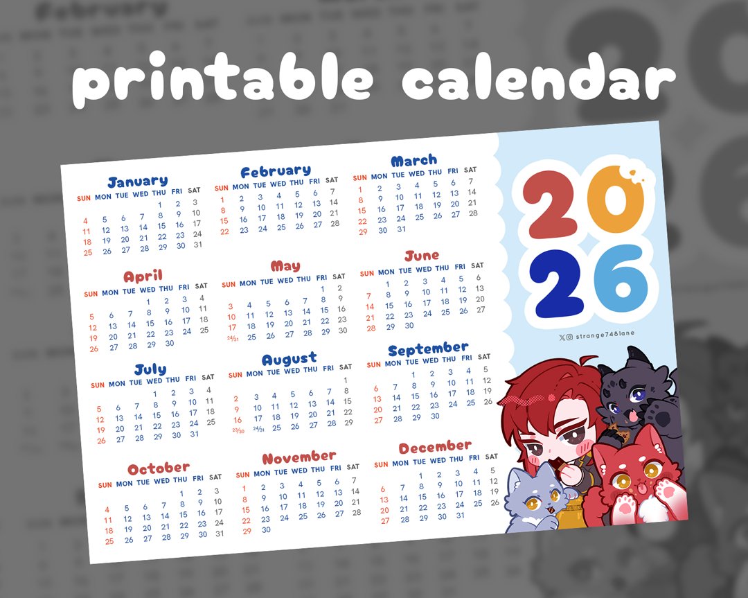 strange748lane's tweet image. [백망되 LCF]  
Happy new year, everyone 🎉 Here's a free printable 6" x 4" calendar for 2026. Thanks for sticking around 🥹 

Link ⤵️