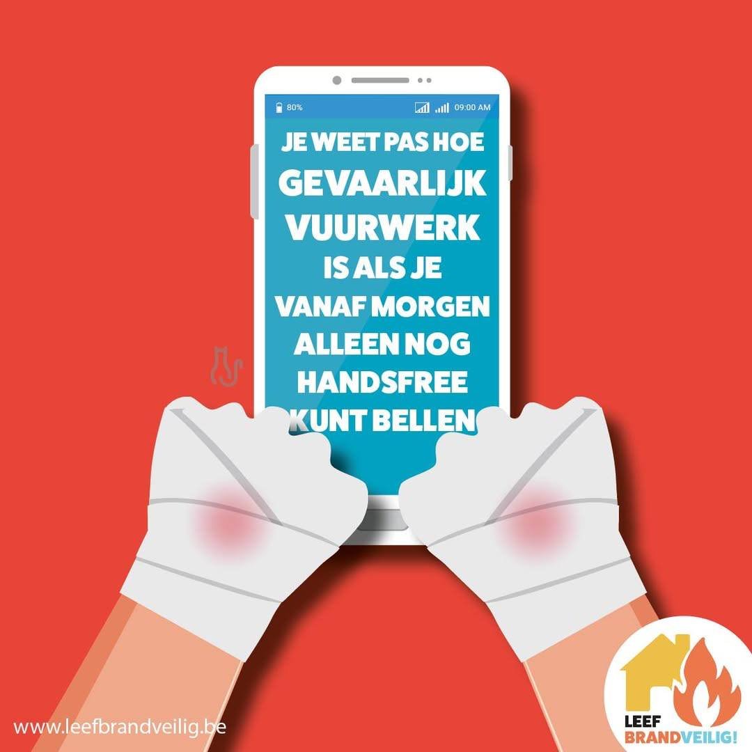 Je realiseert je pas echt hoe gevaarlijk vuurwerk is wanneer je vanaf morgen alleen nog handsfree kunt bellen. #neentegenvuurwerk #preventie #vuurwerk #brandwonden