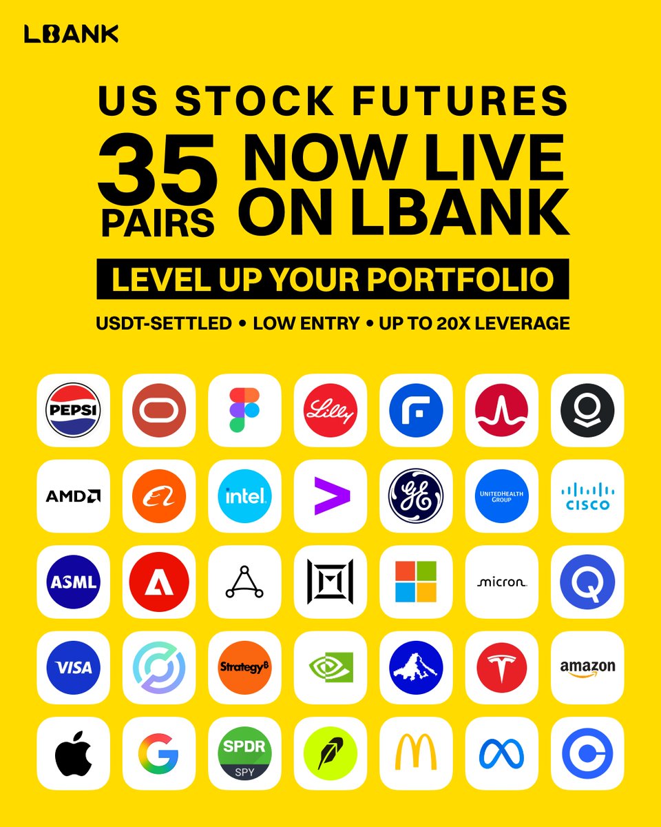 LBank_Exchange's tweet image. 35 US stock futures pairs now live on LBank 💥

Apple, TSLA, NVDA, AMZN, GOOGL... you name it 👀
Up to 20x leverage, USDT-settled

From suits to degen mode. Stocks just got spicy 🌶️📊

Check it out now👉 lbank.com/futures/tslaus…

#LBank #Futures #StockFutures #TSLA #NVDA