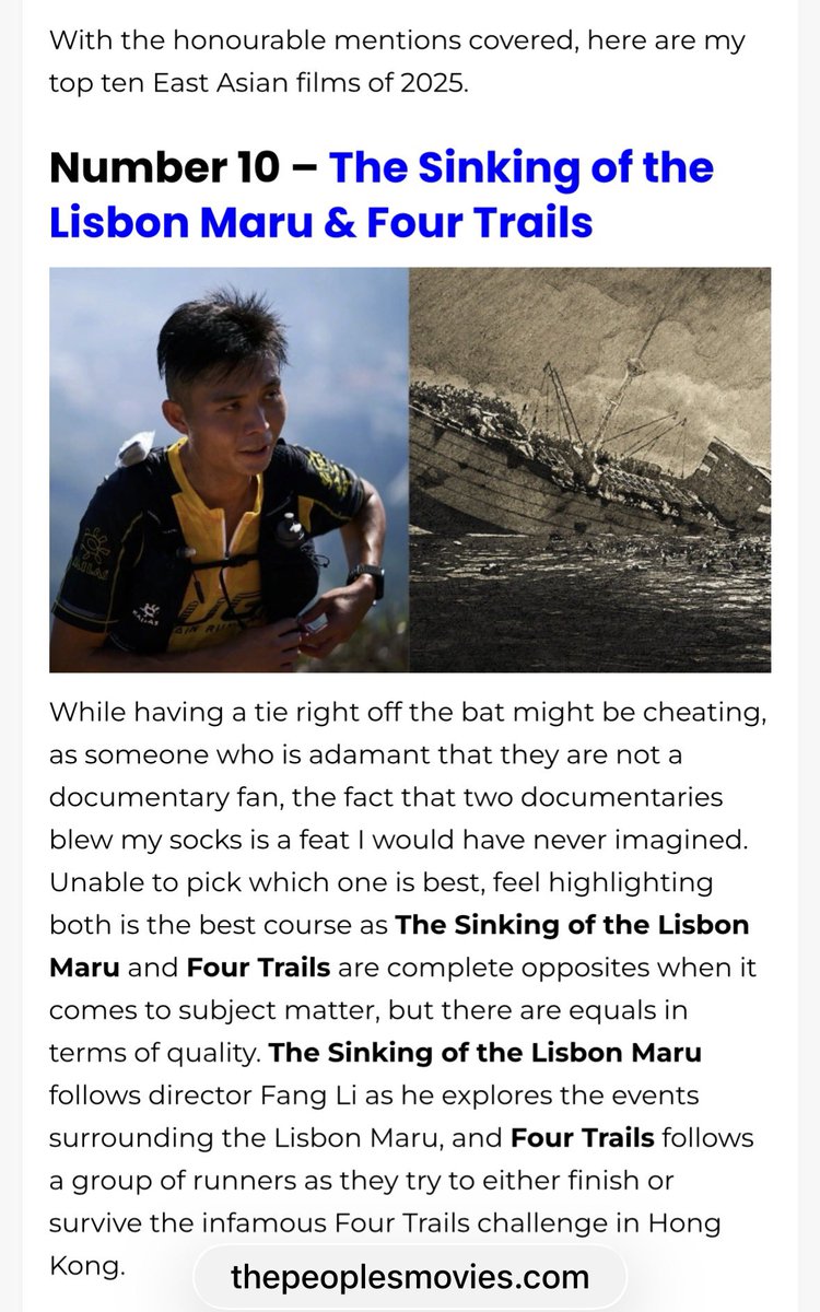 b3108's tweet photo. 🇭🇰⛰️🎦 | 30–Dec-2025
In another surprise, #FOURTRAILS has been named equal-10th in a “Top 10 East Asian Films of 2025” list compiled by film reviewer Robert Ewing @RDFilms5 for the British website @thepeoplesmovie.
https://t.co/OpeIefWhp5
#HK4TUC https://t.co/qzGSKmZcUF