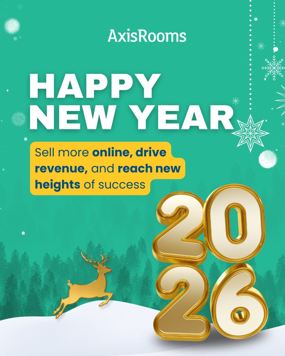 Cheers to a victorious 2026! 🥂 It’s time to sell more online, drive higher revenue, and reach new heights of success. Let’s make this your property's best year yet. Happy New Year! 🏨🚀 #NewYear2026 #AxisRooms #HotelTech