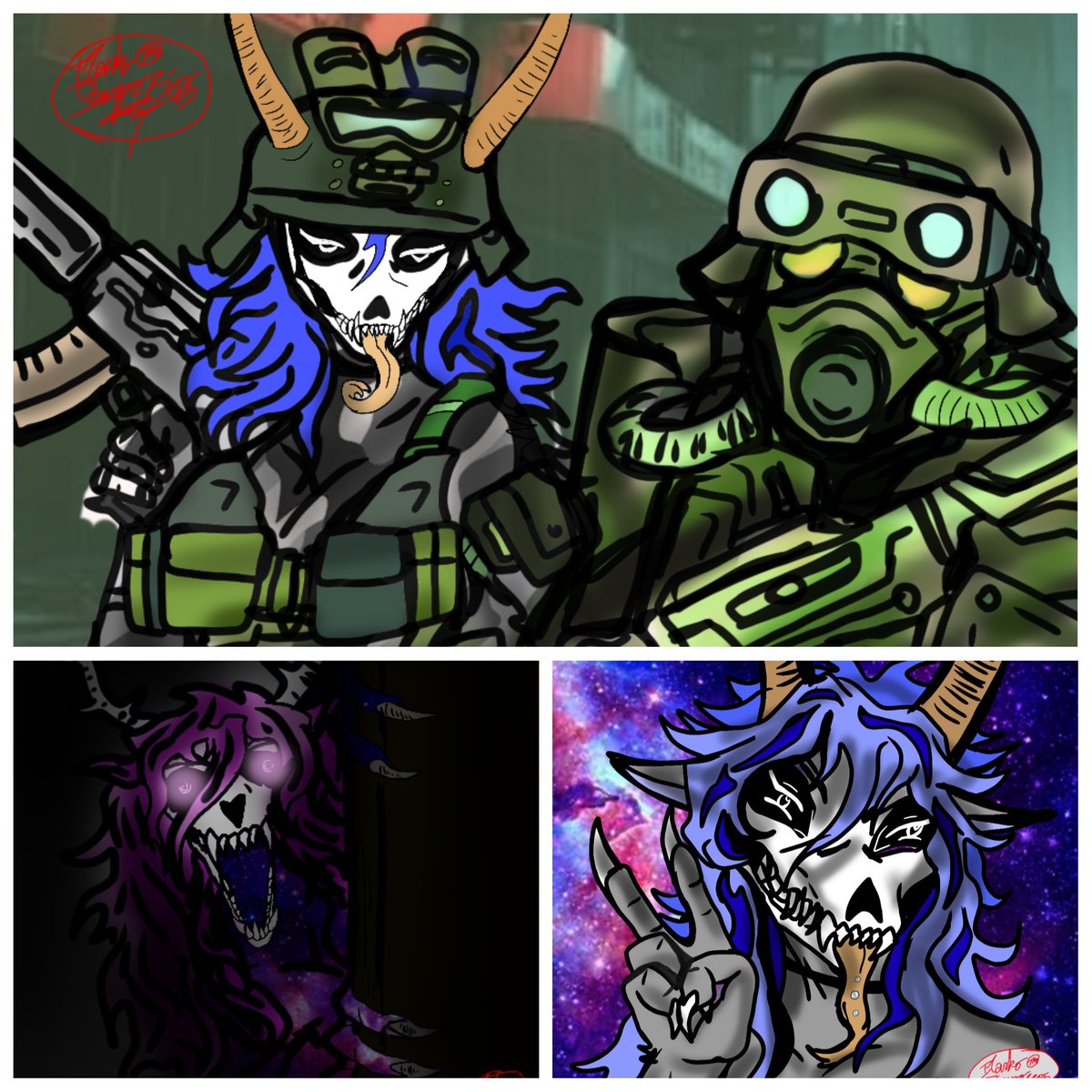 JohnMarkoSunga's tweet photo. All the arts in one collage for SCP variants for friend who is crazy and love playing the role as one. Maybe they're an SCP themselves. Inspired from @emicchu @xxautumnivyxx  @accentkisses 

#scpfoundation  #scp1471 #Mal0 #illustration #fanart https://t.co/EiMPBdTkPC