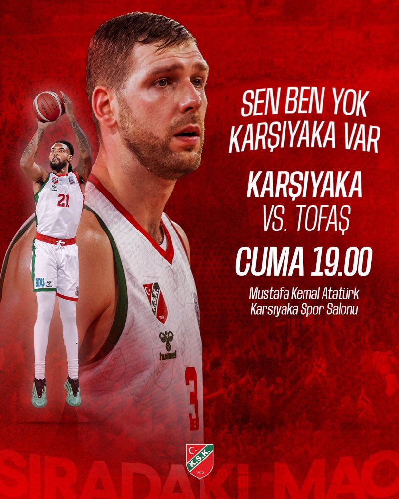 CUMA AKŞAMI ARENA’DA BULUŞUYORUZ; SEN BEN YOK, KARŞIYAKA VAR 💚❤️

🏆 Türkiye Sigorta Basketbol Süper Ligi | 14. Hafta
🆚 Tofaş
🗓️ Cuma, 19.00
📍 Mustafa Kemal Atatürk Karşıyaka Spor Salonu
🎟️ Biletler <a href="/Biletix/">Biletix</a>’te!