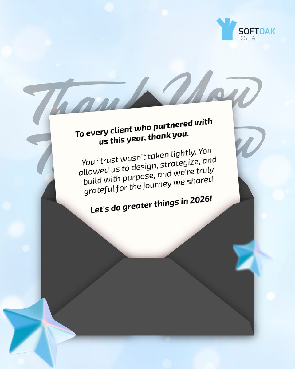 Thank you for choosing us and trusting the process.

It’s been an honor helping your brand reach new heights.

We look forward to delivering even more value in 2026.

Cheers to bigger goals and lasting partnerships.

#gratitude #newyear2026 #softoakdigital
