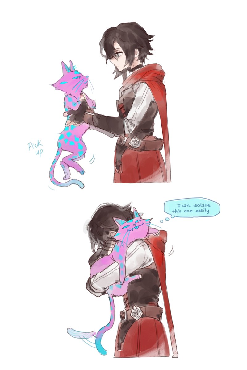 Hiru3152's tweet image. maybe hugging the cat will help ? #rwby