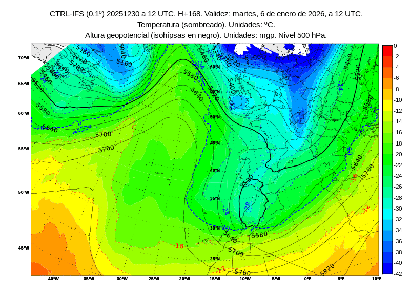 Aunque todavía es pronto y hay incertidumbre, hacia el 5 y 6 de enero se descuelga una vaguada que se aísla finalmente, con aire muy frío que puede generar precipitaciones en diversas áreas de Andalucía y una bajada acusada de temperaturas.