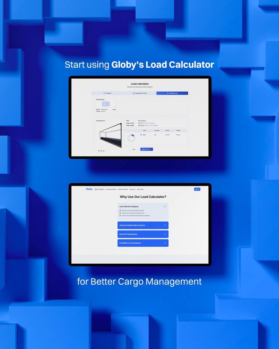 Optimize your loading plan in minutes — not hours! 🚛📦 Try the Globy Load Calculator and cut waste while maximizing capacity.
Try it 👉 globy.com/load-calculator
#Logistics #FreightTech #Shipping 🌍