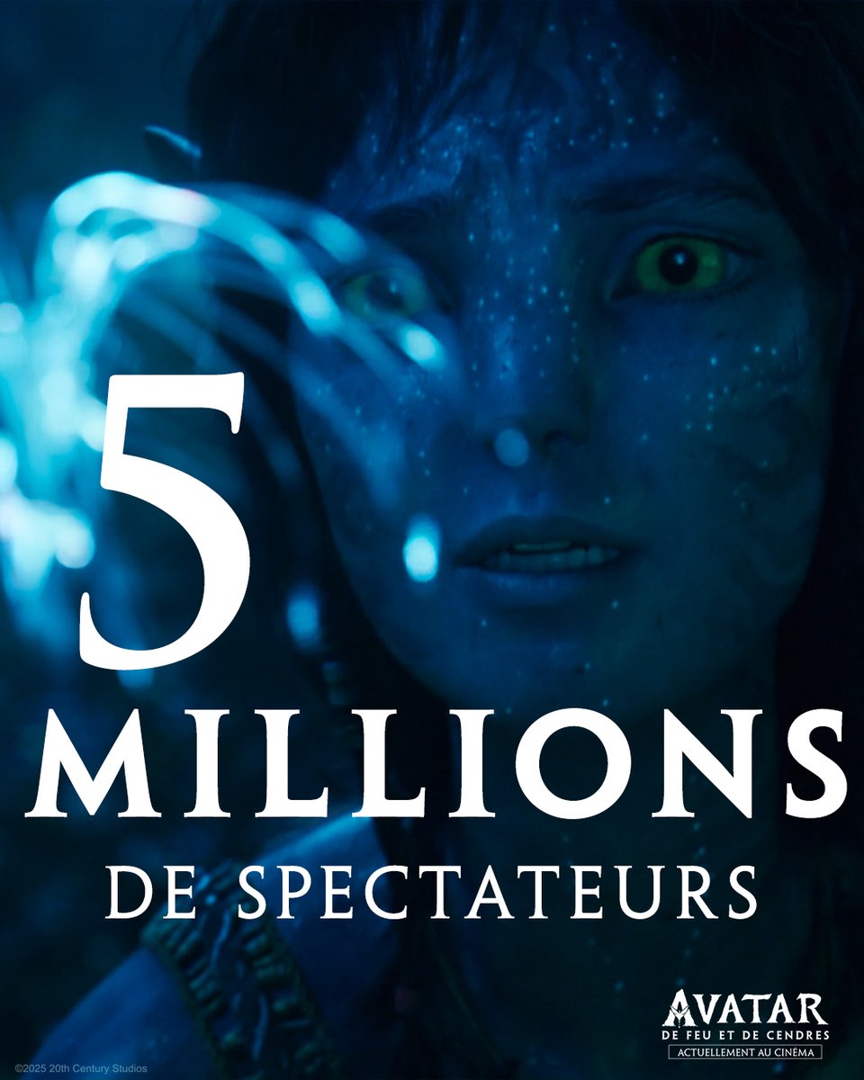 20thCenturyFR's tweet photo. Vous êtes plus de 5 millions à avoir vu Avatar : De Feu et de Cendres, merci ! 

Retrouvez le film de @JimCameron en 3D, actuellement au cinéma.

#AvatarDeFeuetdeCendres #Avatar https://t.co/VREB6AcS3F