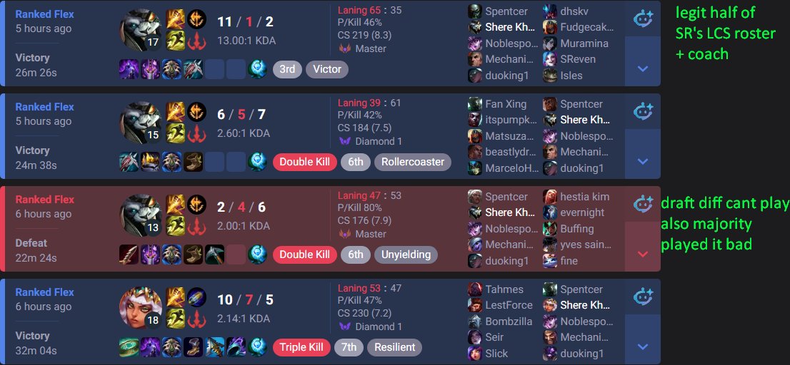 LoLEjsner's tweet image. good flex games, even played against half of SR's roster in the last game (LCS team + their coach on adc who was also recently 1k lp) pretty good games
