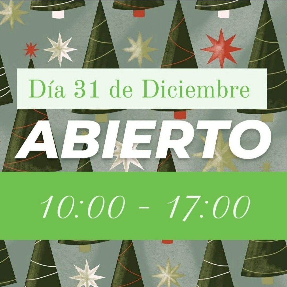Hoy, en el último día del año permanecemos abiertos hasta las 17:00 🎄

¡Que paséis una Feliz Nochevieja! 🎉