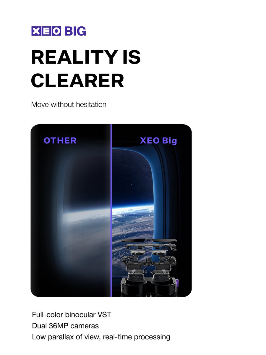 XEO_LAB_'s tweet photo. With this upgrade, XEO Big moves beyond lightweight PCVR and into a more practical phase of MR — designed for everyday use.
What’s new:
 – Clearer, more trustworthy passthrough
 – More intuitive eye + hand interaction
 – Open, flexible connectivity across devices
Built on XEO Big’s lightweight design, these upgrades focus on usability over complexity.
CES 2026
 Booth 14441 · LVCC Central Hall
 Jan 6–9 · Las Vegas
#XEO #XEOBig #CES2026 #MR #XR