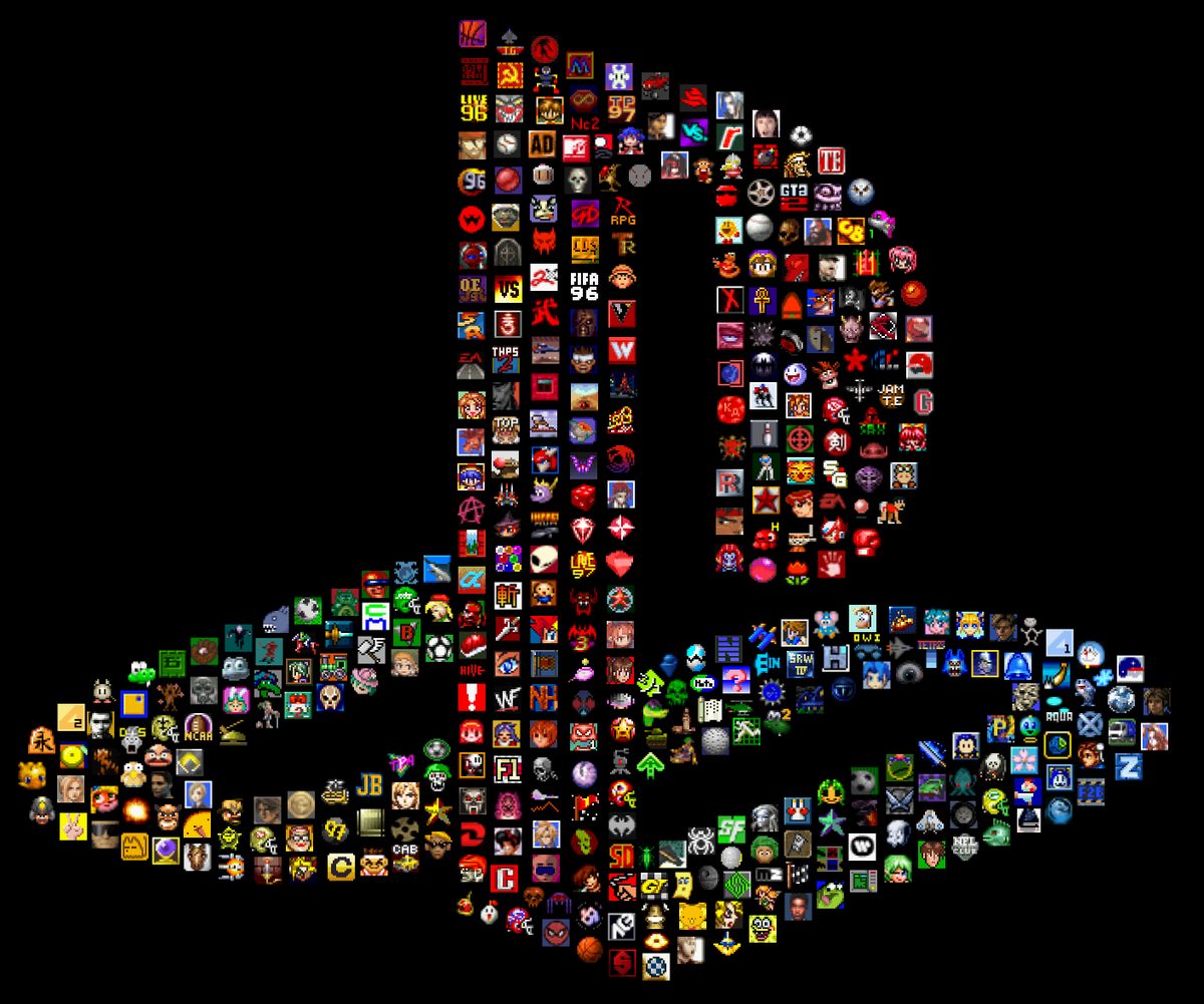 El logo de PlayStation recreado con más de 300 iconos clásicos de PS1.  Goh_billy (Reddit). https://t.co/TFWGZyGabA #PlayStation, image size:1200x1001