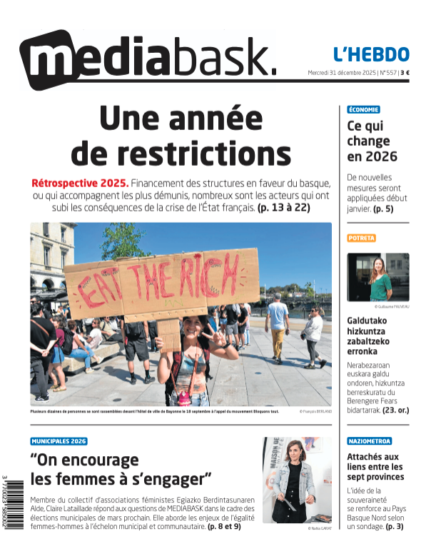 MediabaskInfo's tweet photo. Une de MEDIABASK l'HEBDO ce mercredi ⤵️
👉[ENTRETIEN] Claire Lataillade : “L'idée c'est d'avoir une maison des femmes par pôle territorial”
👉[POTRETA] Berengere Fears, euskara berreskuratu duen eragilea
👉Ce qui change au 1er janvier
👉Rétrospective de l'année 2025 https://t.co/7QXIBuL8Z7