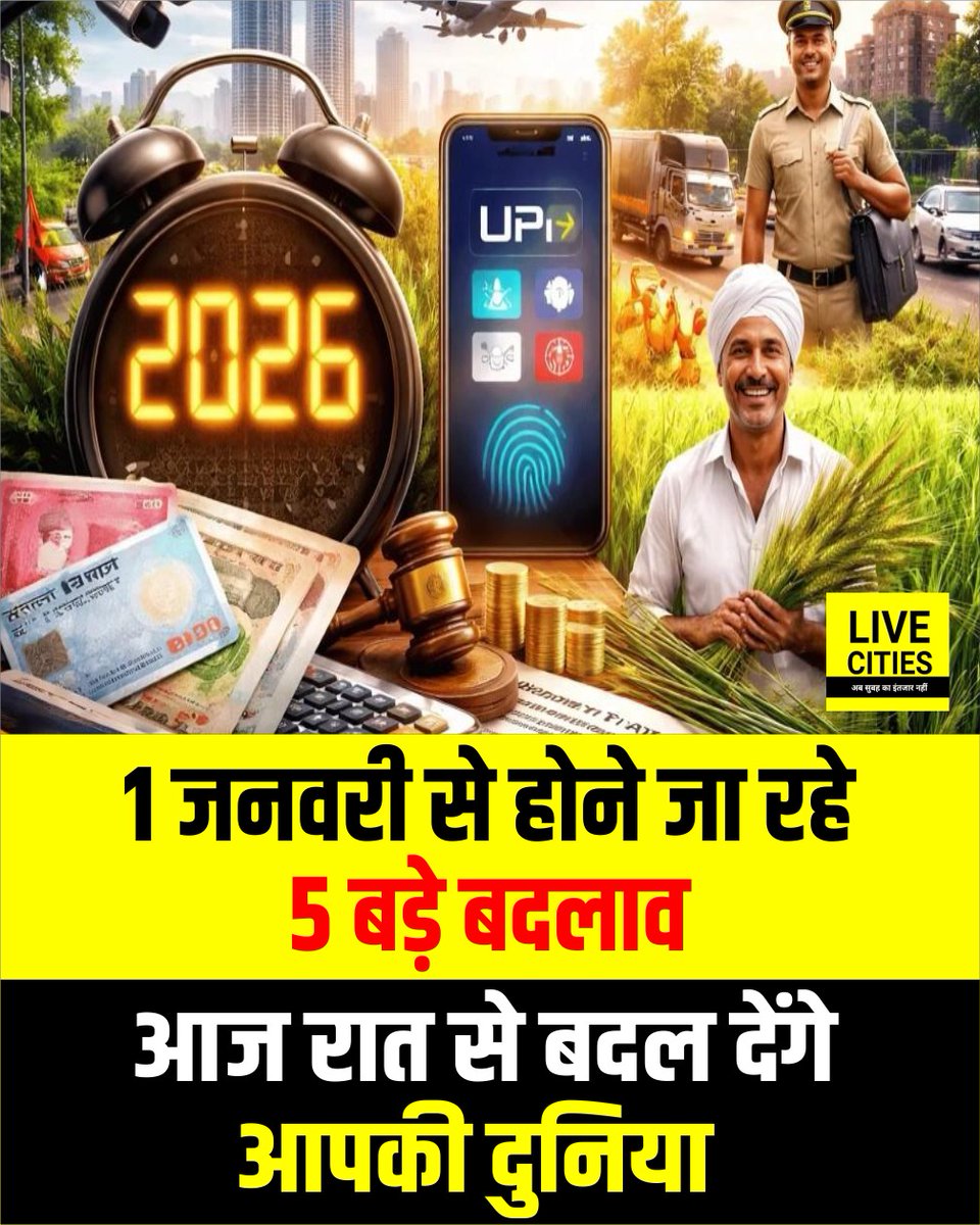 Live_Cities's tweet image. आज साल का आख़िरी दिन है. आधी रात के बाद सिर्फ कैलेंडर ही नहीं बदलेगा, बल्कि आपकी सैलरी, टैक्स, बैंकिंग, डिजिटल पेमेंट और किसानों से जुड़ी कई अहम व्यवस्थाएं भी नए रूप में सामने आएंगी. 

#NewYearNewRules #NewYear2025 #NewYear #LiveCities