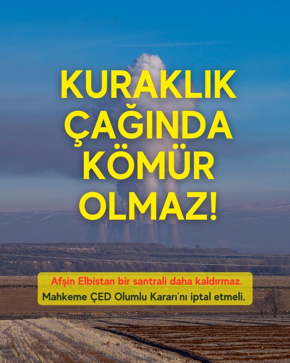 MDalkanat's tweet photo. Kuraklık çağında kömür olmaz
Soru net: Bu su kimin
Barajlar çekiliyor, yeraltı suları azalıyor.
Kuraklık çağında suyu kömüre harcayamayız
kömür santralleri suyumuzu yok ediyor
Mahkeme ÇED Olumlu Kararı’nı iptal etmeli
#SusuzluğaHayır #KömürsüzElbistan https://t.co/Fdd8eyM3kM
