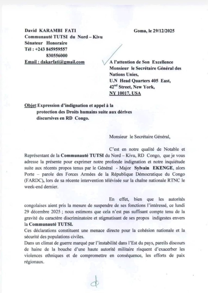 IsokoUSA's tweet photo. ⚖️🚨📢🇨🇩  #Justice #Hatespeech #Ekenge #FARDC 
🇨🇩Tutsi Community alerts the International community, especially the @UNOSAPG , the UN resolutions on the prevention of genocide to 
 ask the Kinshasa regime to stop all hate speeches and ask justice againt the actors of hatespeech. https://t.co/iQy1LX1r96